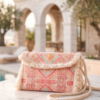 Pink Embroidered Boho Fringe Crossbody Bag