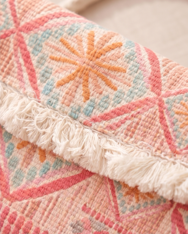 Pink Embroidered Boho Fringe Crossbody Bag