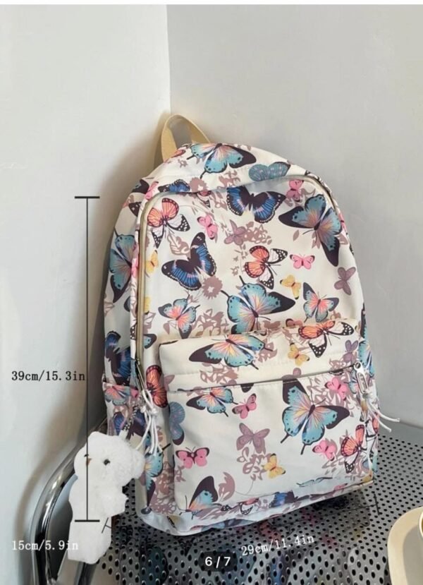 BS-ACC-023_3 White Butterfly Print Backpack with Plush Charm