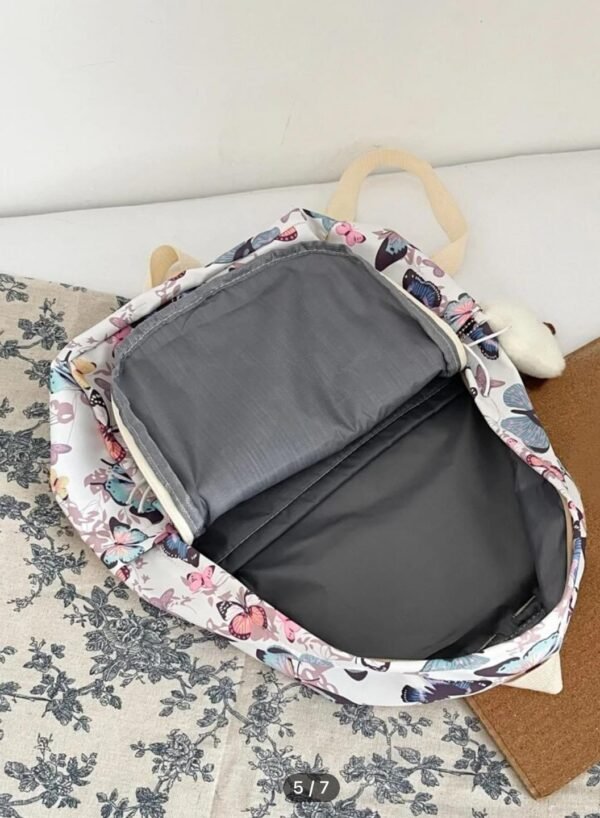 BS-ACC-023_4 White Butterfly Print Backpack with Plush Charm