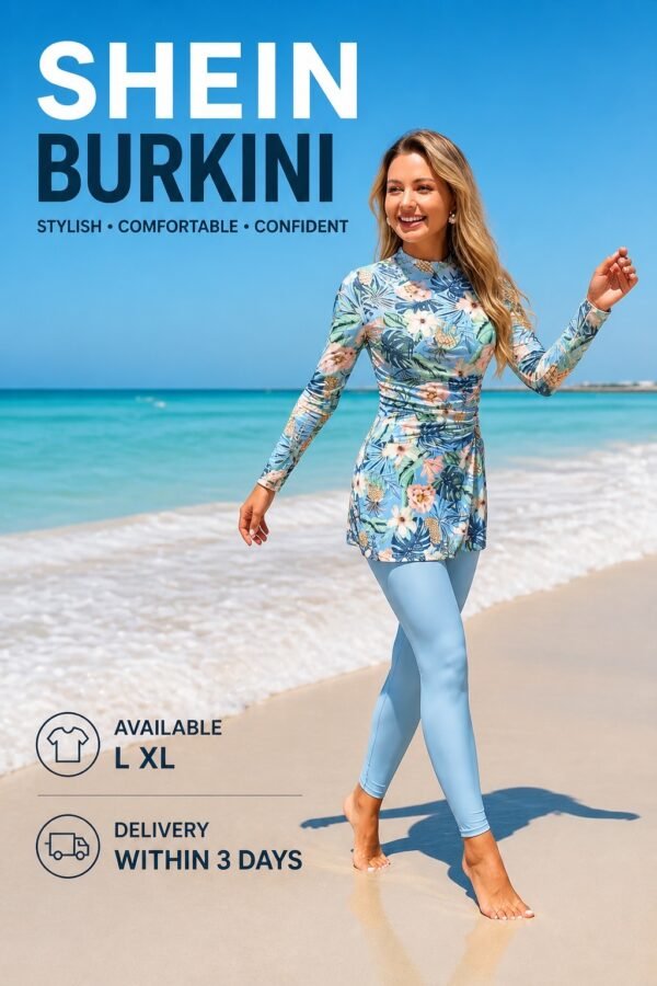 Floral Long-Sleeve Burkini with Blue Leggings