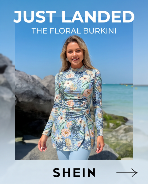 Floral Long-Sleeve Burkini with Blue Leggings