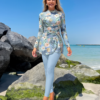 Floral Long-Sleeve Burkini with Blue Leggings