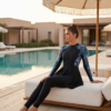 Black Zip-Front Burkini with Floral Sleeves
