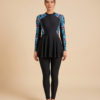 Black Zip-Front Burkini with Floral Sleeves