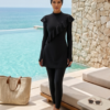 Black Ruffle Trim Full-Coverage Burkini Set