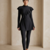 Black Ruffle Trim Full-Coverage Burkini Set