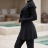 Black Ruffle Trim Full-Coverage Burkini Set