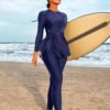 Navy Long-Sleeve Peplum Burkini Set