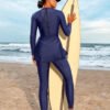 Navy Long-Sleeve Peplum Burkini Set