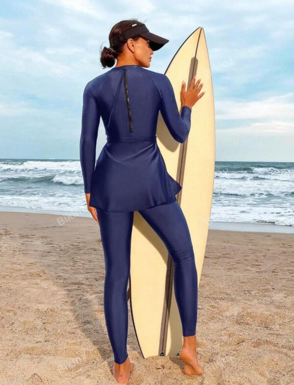 Navy Long-Sleeve Peplum Burkini Set