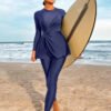 Navy Long-Sleeve Peplum Burkini Set