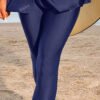 Navy Long-Sleeve Peplum Burkini Set