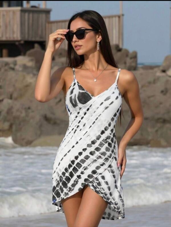 Black & White Tie-Dye Wrap Beach Coverup