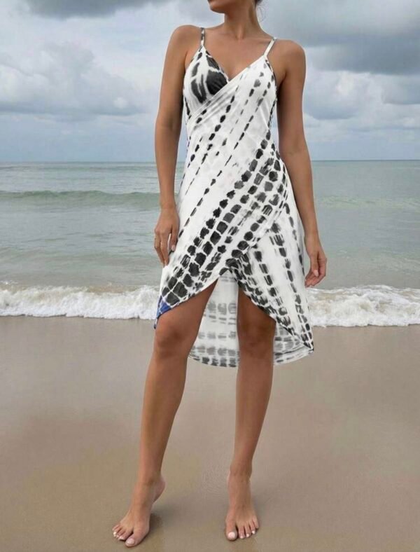 Black & White Tie-Dye Wrap Beach Coverup