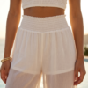 White Sheer Smocked Top & Wide-Leg Pants Coverup Set