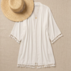 White Tassel Trim Kimono Beach Cover-Up