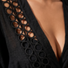 Black Crochet Lace Trim V-Neck Beach Coverup Dress