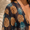 Black Pineapple Print Sheer Mesh Kimono Coverup