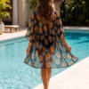 Black Pineapple Print Sheer Mesh Kimono Coverup