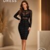 Black Studded Mesh Bandage Bodycon Dress