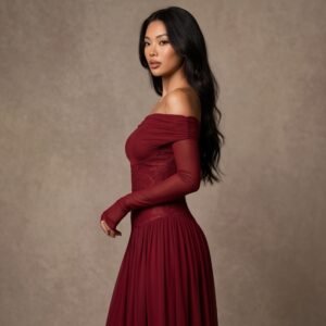 Burgundy Off-Shoulder Flowy Maxi Dress