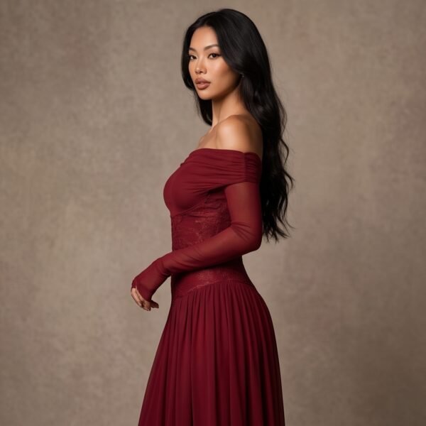 Burgundy Off-Shoulder Flowy Maxi Dress