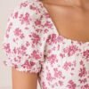 Pink Floral Puff-Sleeve Tiered Mini Dress