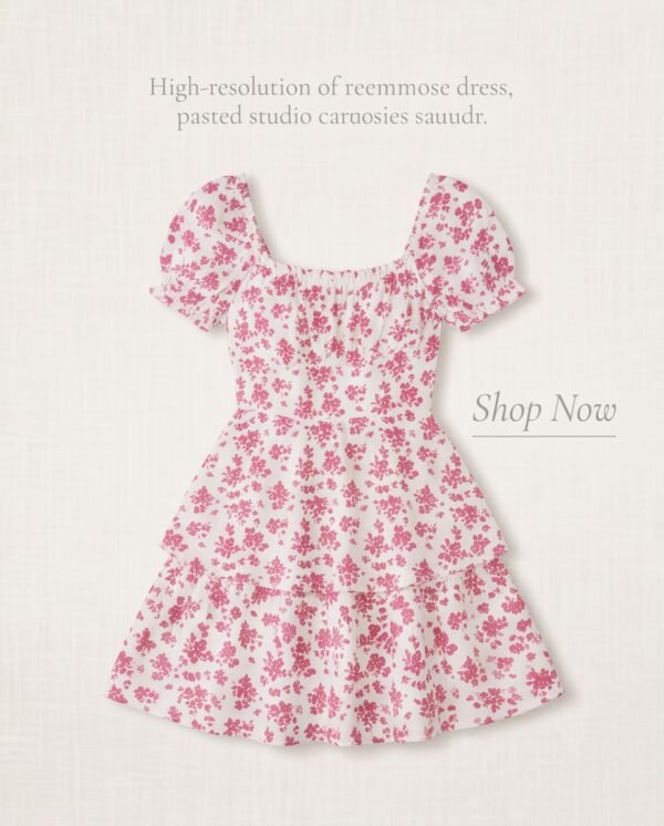 Pink Floral Puff-Sleeve Tiered Mini Dress