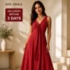 Red V-Neck Tie-Front Midi Dress