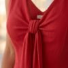 Red V-Neck Tie-Front Midi Dress