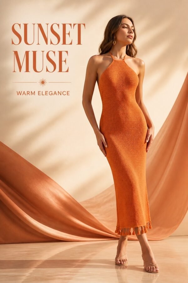 BS-DRS-005_1 Burnt Orange Crochet Halter Maxi Dress