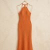 BS-DRS-005_3 Burnt Orange Crochet Halter Maxi Dress