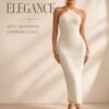 Ivory Textured Halter Midi Dress with Tassel Hem