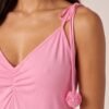 Pink Tie-Shoulder Maxi Slip Dress with Rosette Detail