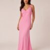 Pink Tie-Shoulder Maxi Slip Dress with Rosette Detail