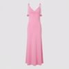 Pink Tie-Shoulder Maxi Slip Dress with Rosette Detail