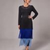 BS-DRS-012_3 Black Rhinestone Neckline Ombre Fringe Tiered Dress