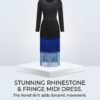 BS-DRS-012_4 Black Rhinestone Neckline Ombre Fringe Tiered Dress
