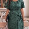Green Dalmatian Print Wrap-Front Midi Dress