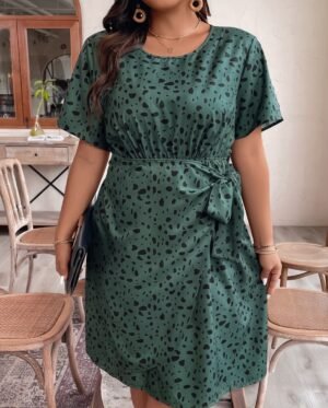 Green Dalmatian Print Wrap-Front Midi Dress