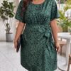 Green Dalmatian Print Wrap-Front Midi Dress