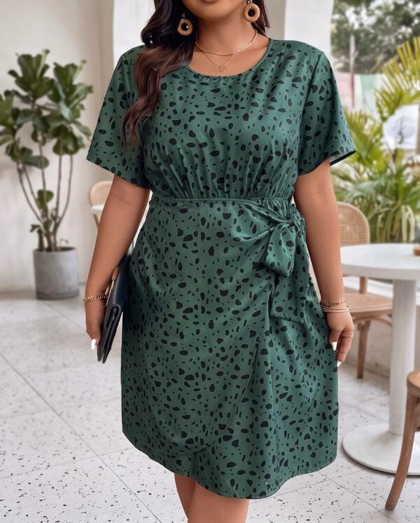 Green Dalmatian Print Wrap-Front Midi Dress