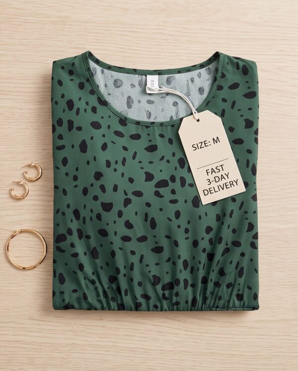 Green Dalmatian Print Wrap-Front Midi Dress
