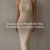 Beige Rib-Knit High-Neck Bodycon Midi Dress