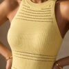 BS-DRS-017_2 Yellow Ribbed Halter High-Neck Bodycon Midi Dress