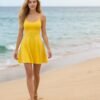 Yellow Scoop Neck Fit-and-Flare Mini Dress