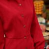 Red Button-Front Long Sleeve Utility Jumpsuit