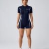 Navy Cotton Zip-Front Short Sleeve Romper Jumpsuit