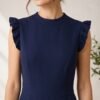 Navy Ruffle Sleeve Wide-Leg Formal Jumpsuit